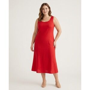 Jillian Jones‎ Red Linen Blend Sleeveless Maxi Dress Scoop Neck Side Zip, 14